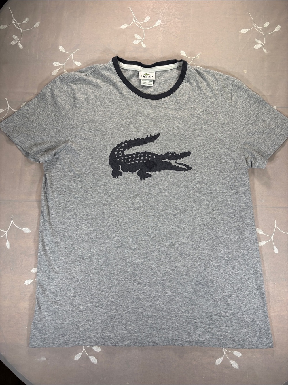 Lacoste France Men’s T-shirt Tee Short Sleeves Gray and Dark Gray Logo Sz 5